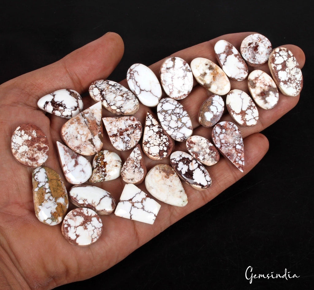 420 Ct/27 Pcs Natural Untreated White Buffalo Turquoise Mix Cab Gems For Jewelry