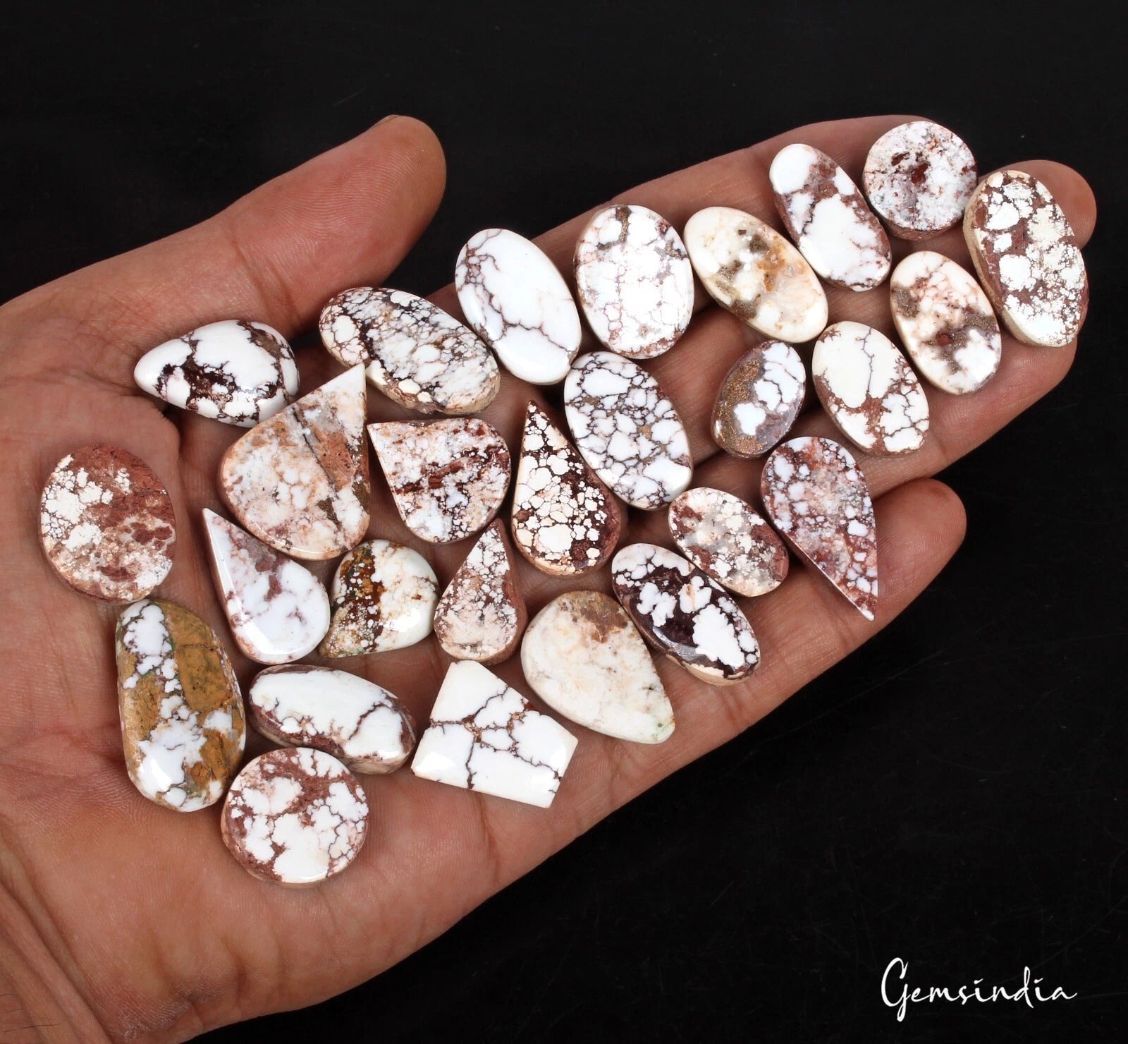 420 Ct/27 Pcs Natural Untreated White Buffalo Turquoise Mix Cab Gems For Jewelry
