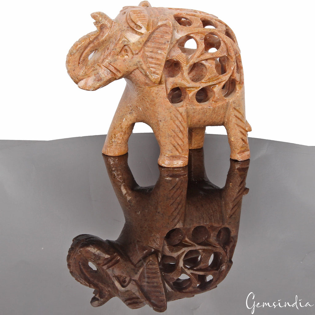 1140 Cts Soapstone Trunk Up Elephant Statue Animal ~ Baby inside Sculpture/Decor