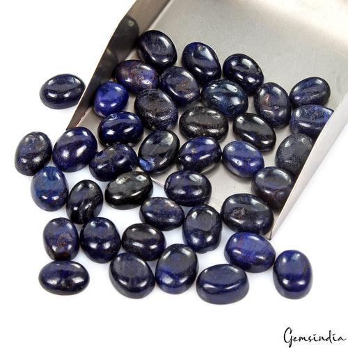 African Blue Sapphire Cabochon, Oval Cabochon, Color Enhanced — 12mm to 15mm, 500 Ct, Africa