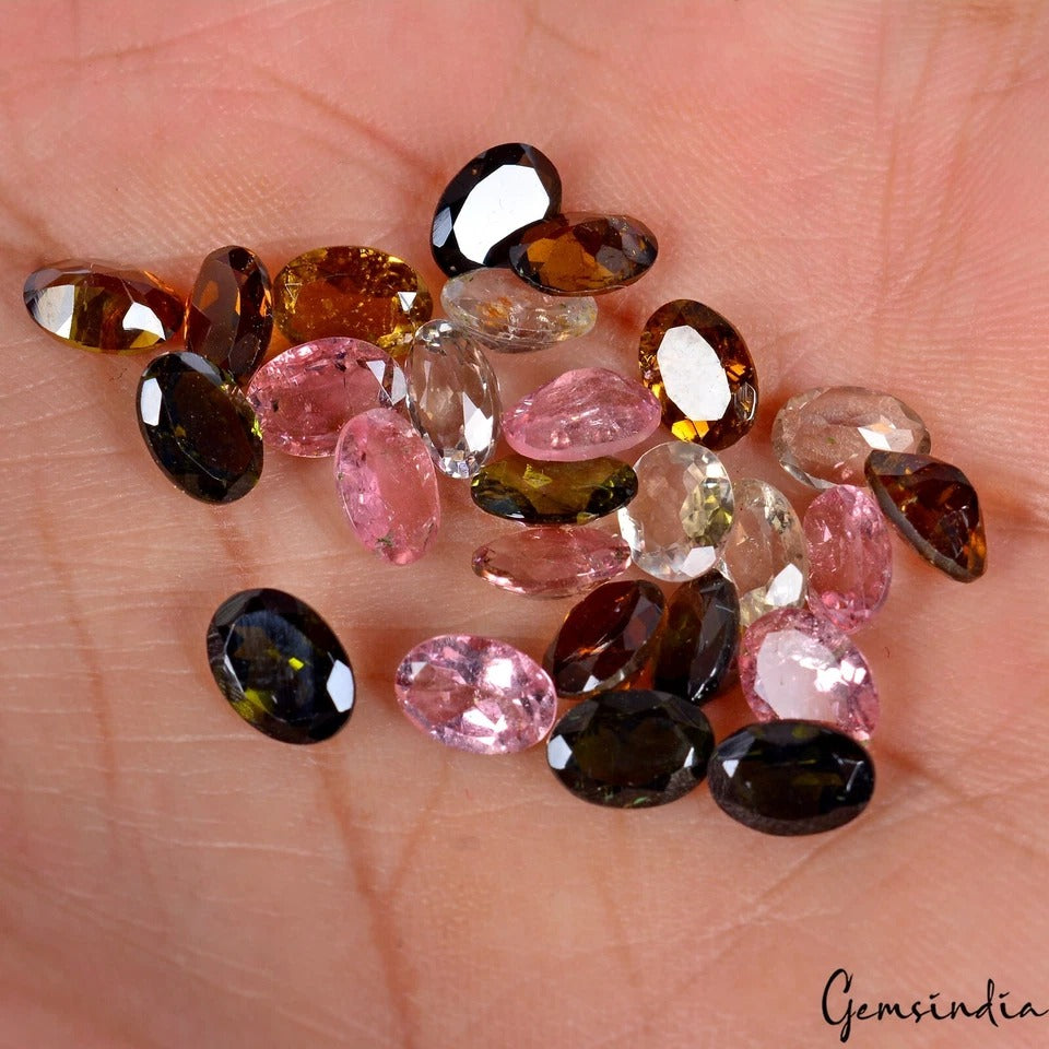 26 Pcs Natural Tourmaline 7mmx5mm Oval Cut Untreated Sparkling Loose Gemstones