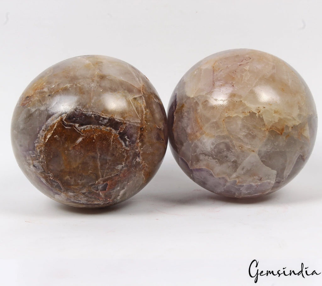 Large Natural Amethyst Druzy Sphere 2 Pcs Set - Polished Crystal Ball with Stand