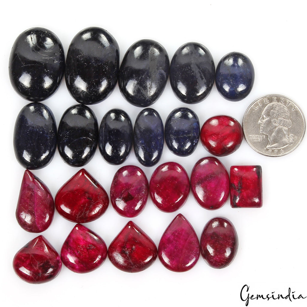22 Pc Natural Ruby Sapphire Mix Cabochon Loose 16-30mm Jewelry Gemstones~ 620 Ct