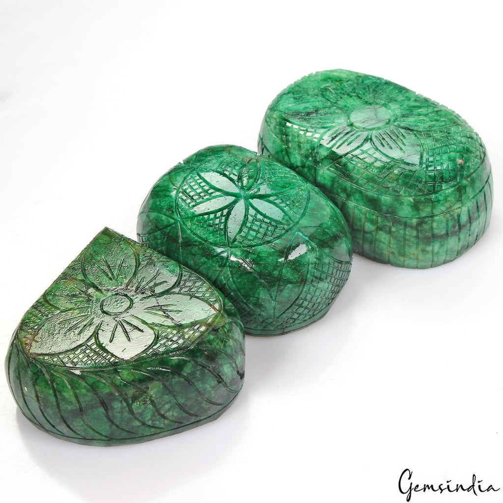 3300 Ct/3 Pcs Natural Green Brazilian Emerald Mix Cut Carving Earth mined Gems