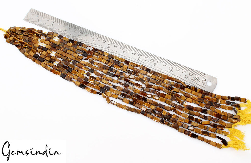 590 Cts/10 Pcs/13"Each Natural Untreated Tiger Eye Rectangle Cut Bead Strands
