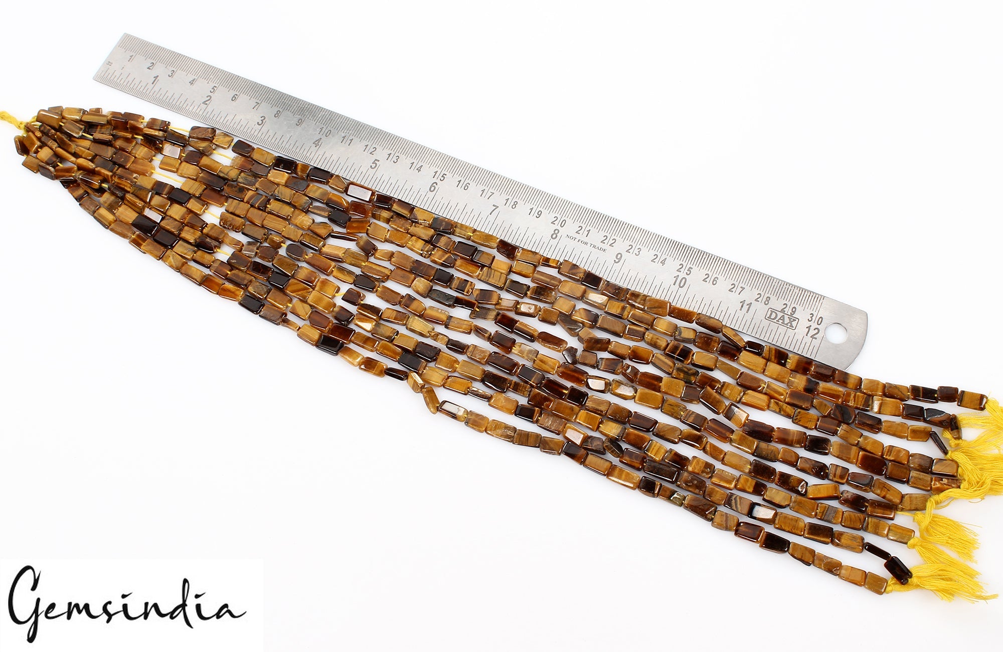 590 Cts/10 Pcs/13"Each Natural Untreated Tiger Eye Rectangle Cut Bead Strands