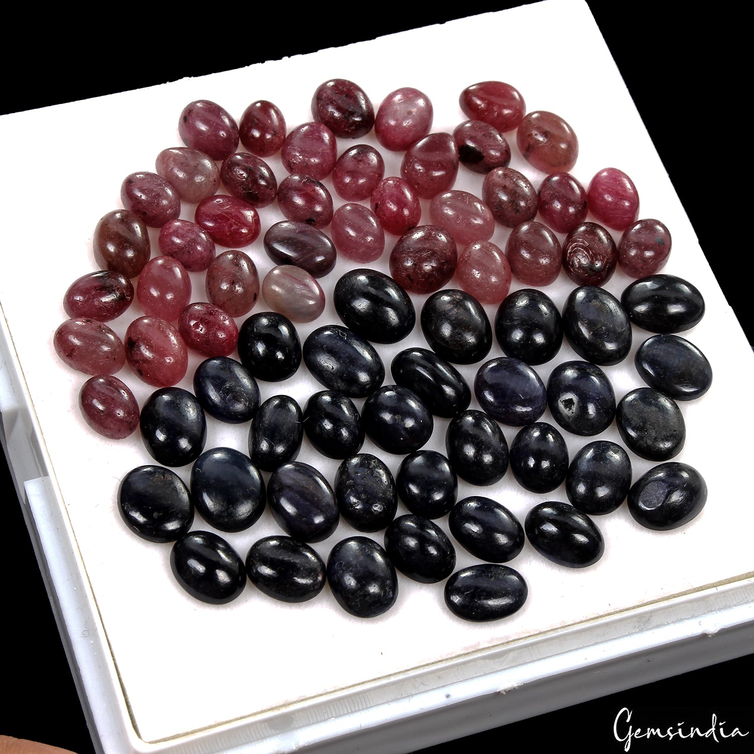 Ruby Lot, Cabochon, Oval Cabochon, Color Enhanced — 70 Pieces, 8mm to 11mm, 195.00 Ct