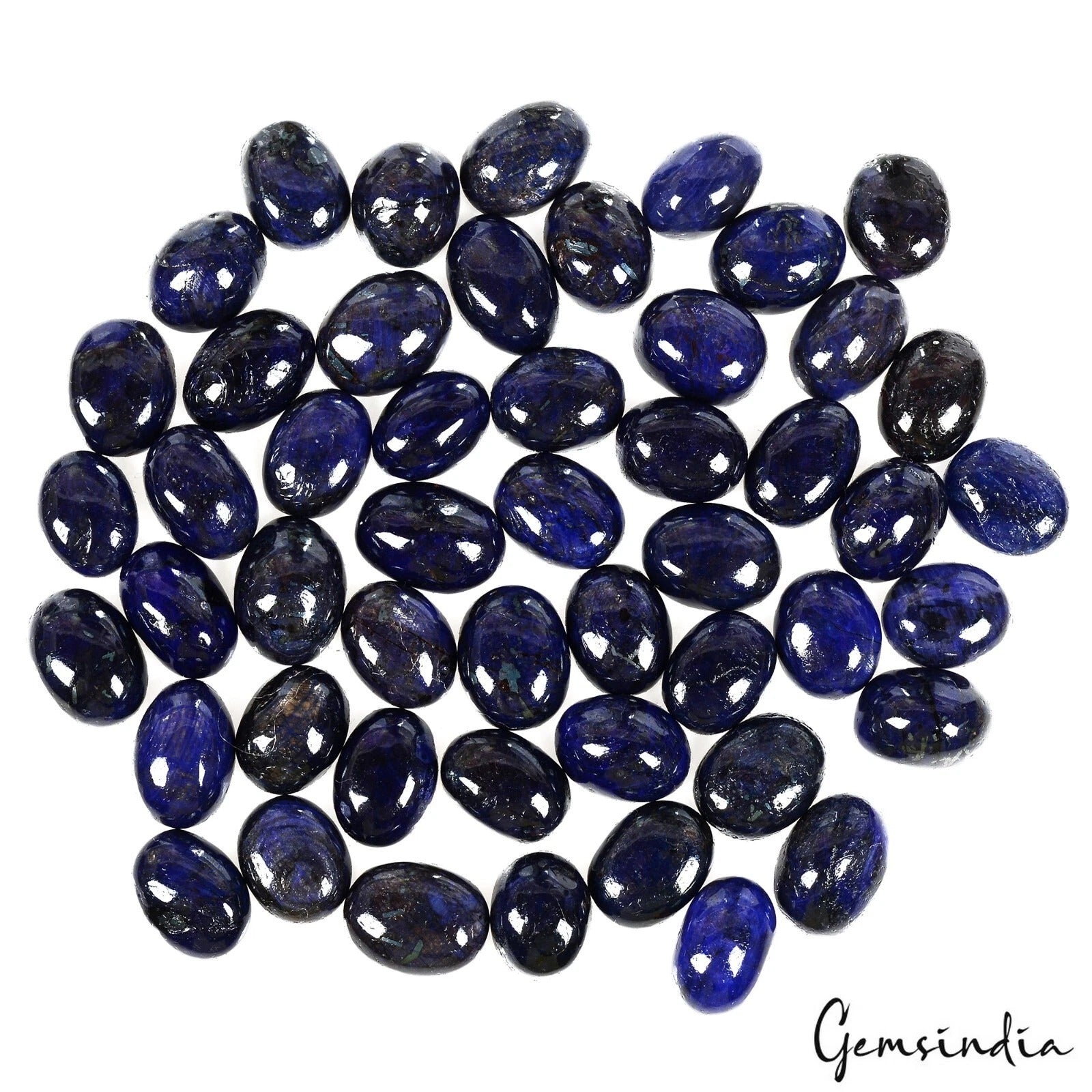 300 Ct/50 Pcs Natural African Dark Blue Sapphire Oval Cab Loose Gems For Jewelry