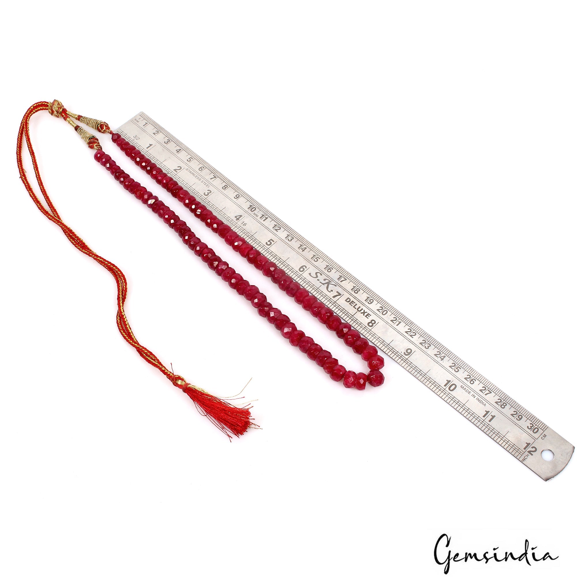 280 Ct Natural Red Quarts Round Cut Beaded Single Strand Adjustable Necklace 20"