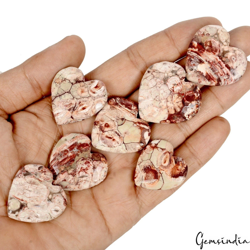 300 Ct Natural Multicolor Untreated Rhyolite Heart Cabochon Loose Gems Lot 7 Pcs