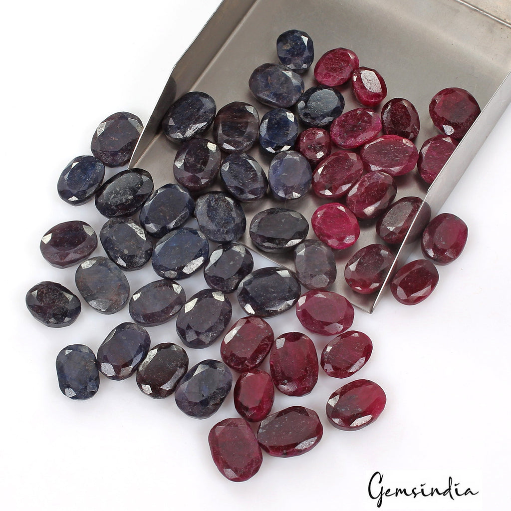 1020 Ct Natural Blue Red Ruby Sapphire Oval Faceted Loose Wholesale Gem Lot 52Pc