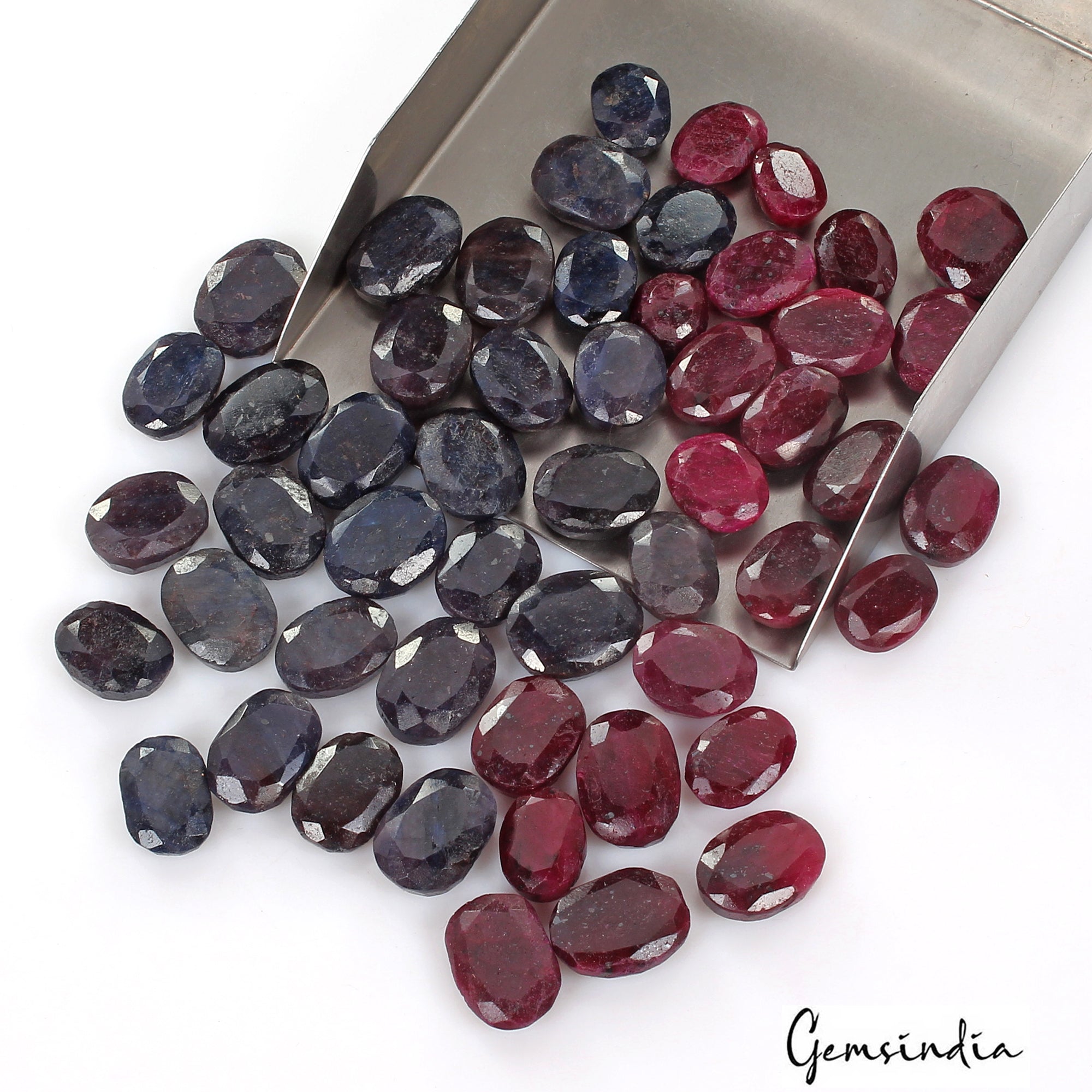 1020 Ct Natural Blue Red Ruby Sapphire Oval Faceted Loose Wholesale Gem Lot 52Pc