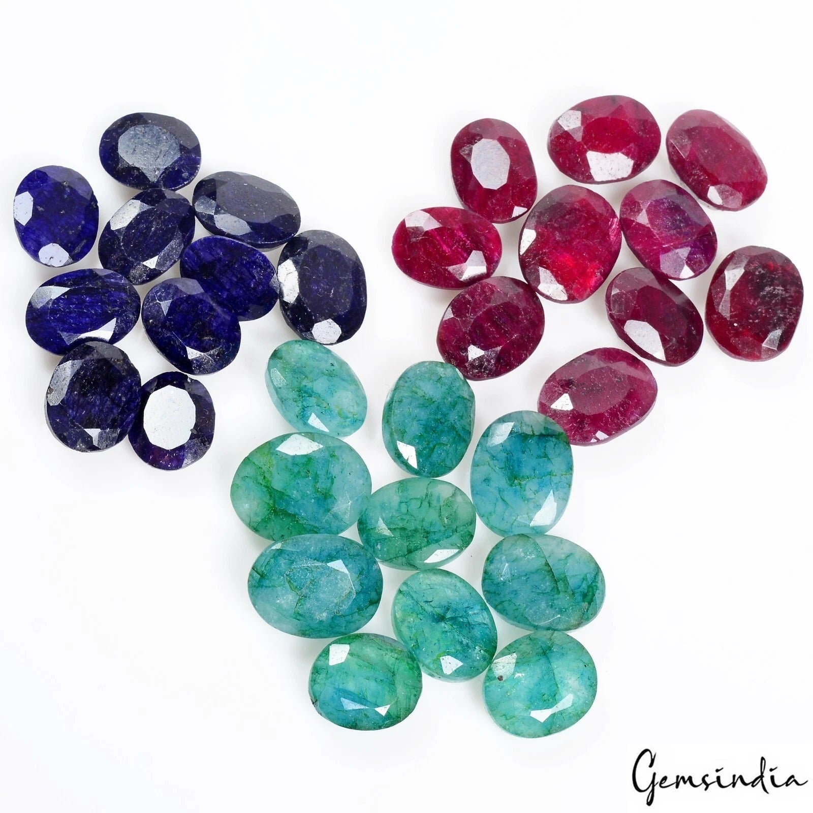 295.50 Ct/30 Pcs Natural Multi Color Ruby Emerald Sapphire Oval Gems For Jewelry