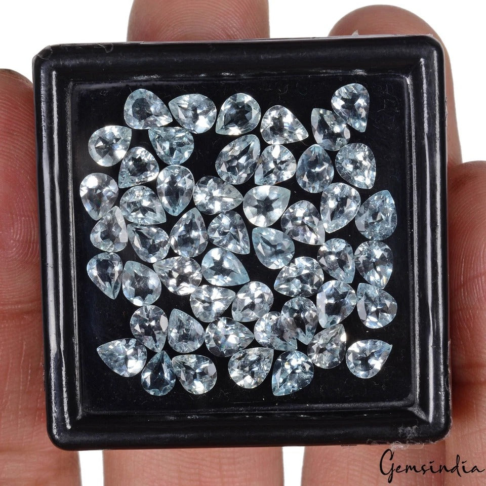 Aquamarine Lot, Loose Gemstone — 49 Pieces, 5x4mm, 12.60 Ct