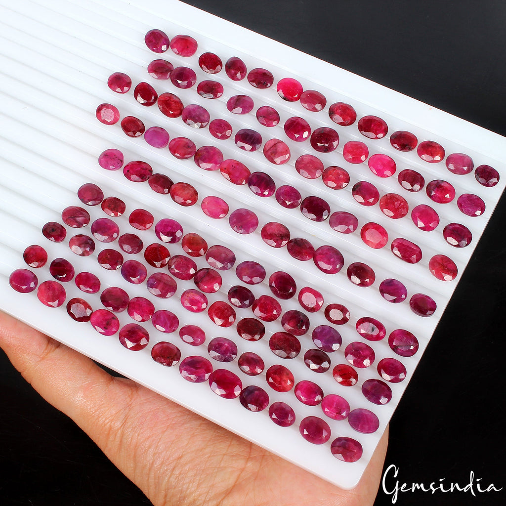 Certified 400 Cts/125 Pcs Natural Red Ruby Oval Faceted Loose Gems For Jewelry