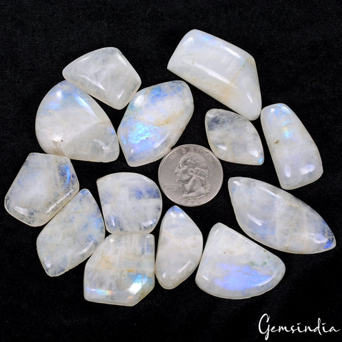 100% Natural Blue Shine MOONSTONE Fancy Cabochon 650 Ct Loose Gemstones 13 PCs