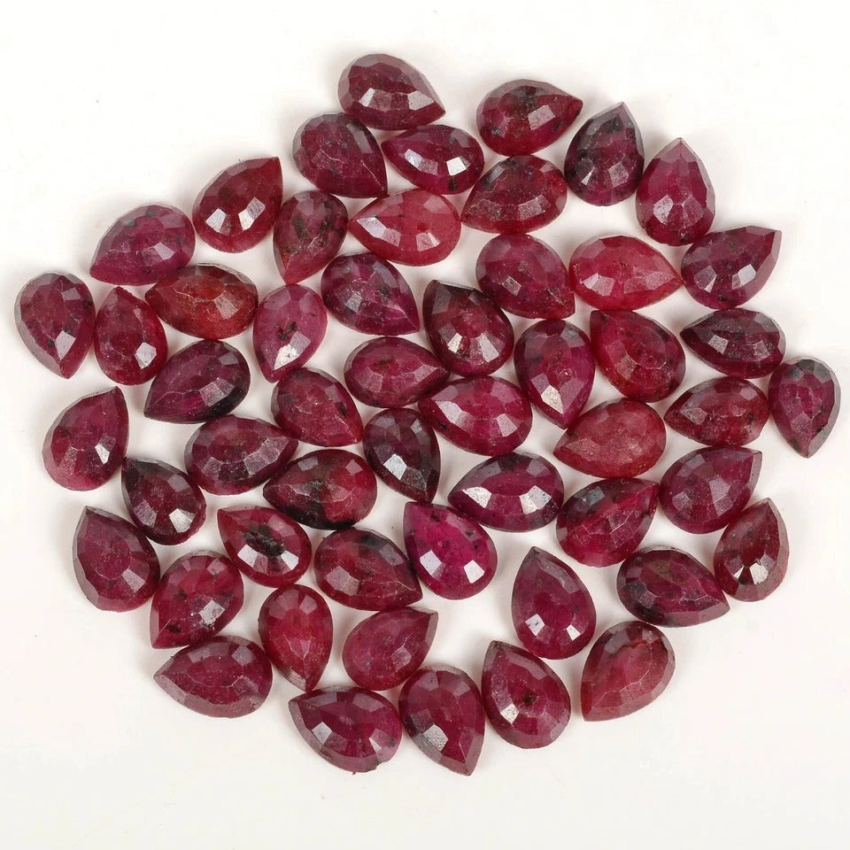 Certified 300 Ct/53 Pcs Natural African Ruby Pear Faceted Loose Gems For Jewelry