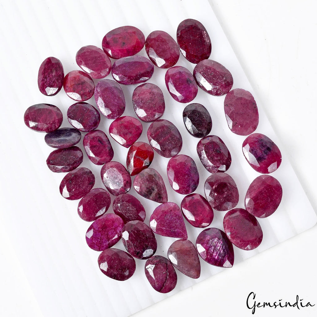 Ruby Lot, Loose Gemstone, Color Enhanced, Red — 40 Pieces, 15mm to 21mm, 730 Ct, Madagascar