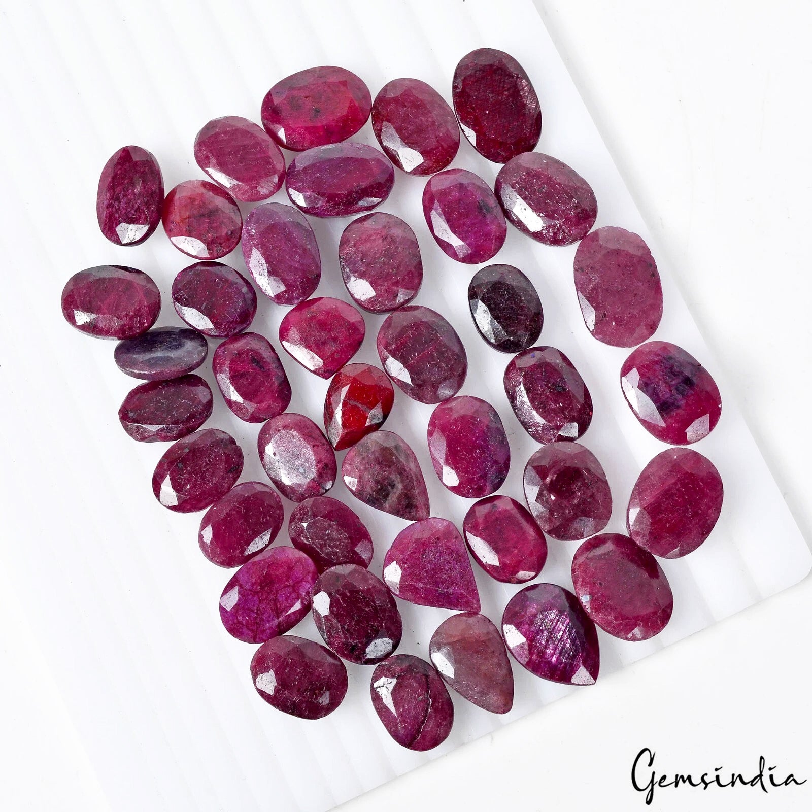 Ruby Lot, Loose Gemstone, Color Enhanced, Red — 40 Pieces, 15mm to 21mm, 730 Ct, Madagascar