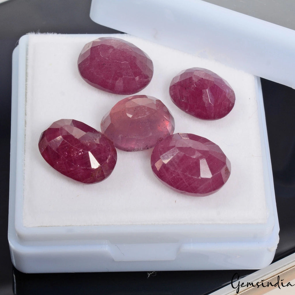 Ruby Lot, Loose Gemstone, Heated, Red — 5 Pieces, 10mm to 13mm, 37.60 Ct, Mozambique