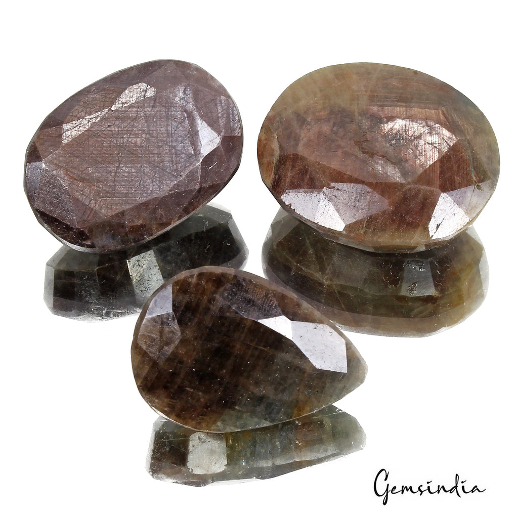 520 Ct Natural Untreated Blue Brown Sapphire Mix Faceted Loose Gemstone Lot 3 Pc