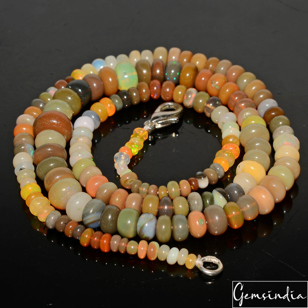 71.60 CtNatural Ethiopian Welo Fire Opal Rondelle Beaded Gemstone Necklace 18 in
