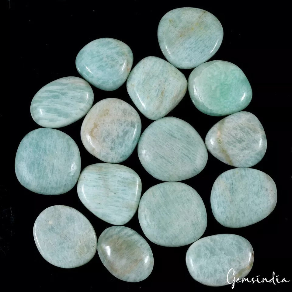 Amazonite Lot, Cabochon, Untreated, Blue — 15 Pieces, 24mm to 30mm, 600 Ct, Madagascar