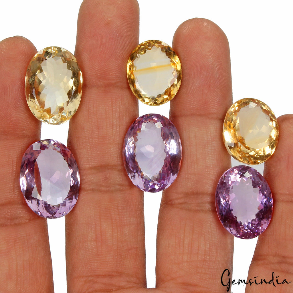AAA 106.80 Ct/6 Pc Natural Citrine Amethyst VVS Oval Cut Certified Gemstones Lot