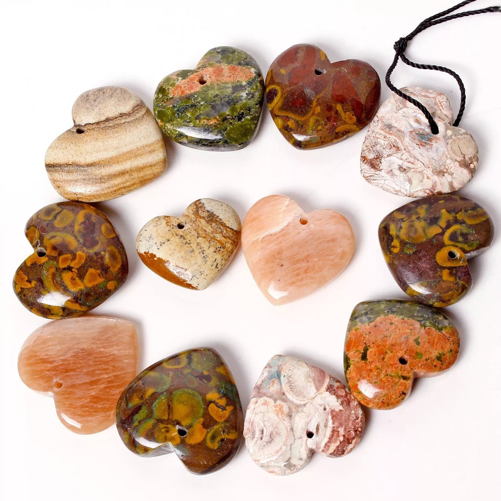 660 Ct/12 Pcs Natural Multi-Gems Heart Shape Drilled Beads For Pendant Jewelry
