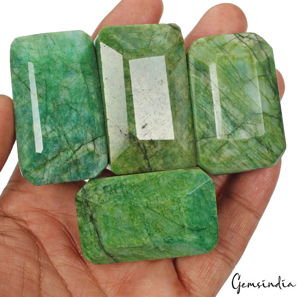 1200 Cts/4 Pcs Natural Brazilian Green Emerald Octagon Cut Wholesale Gems Lot