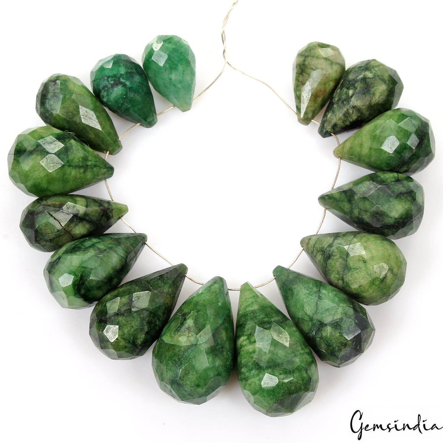 15 Pcs Natural Emerald 18mm-32mm Checker Cut Drilled Briolettes Loose Gemstones