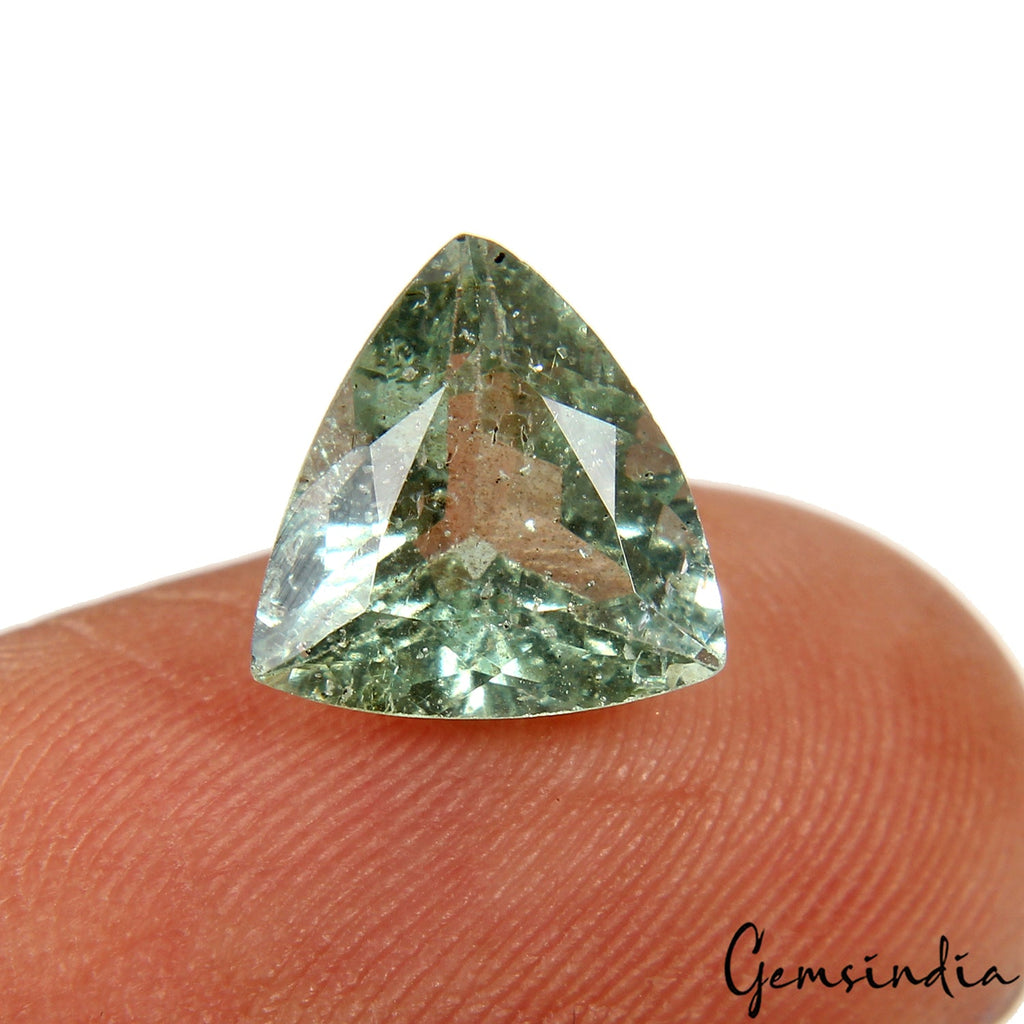 Certified 2.10Ct Trillion Cut Natural Green Aquamarine ~Unheated Brazil Gemstone