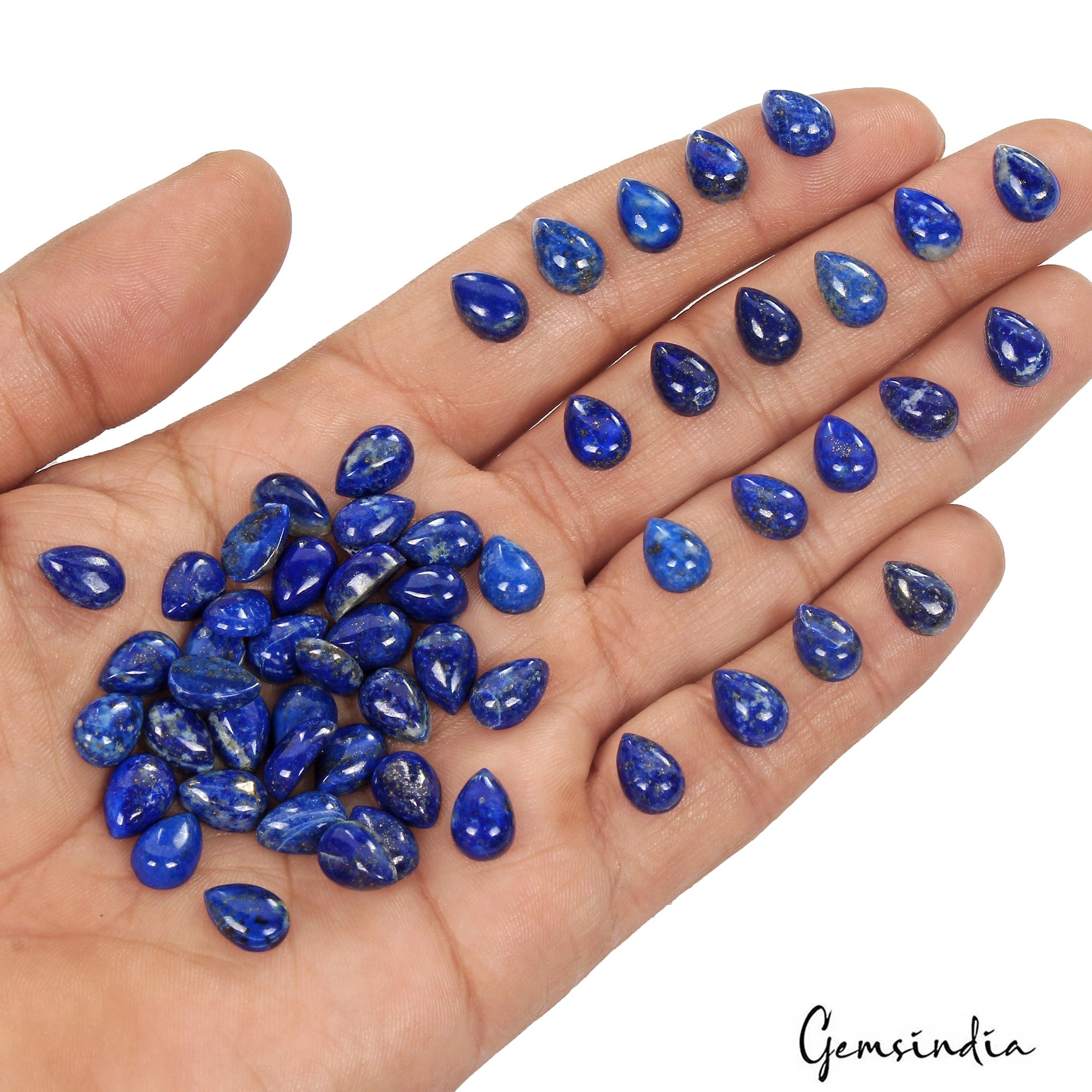 145 Ct Natural Blue Lapis Lazuli Pear Cab 9-10mm Loose Wholesale Gems Lot~59 Pcs