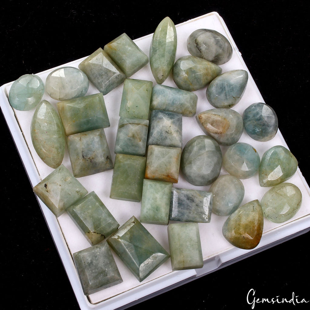 380 Cts/32Pcs Natural Untreated Green Blue Aquamarine Beryl Mixed Cut Loose Gems