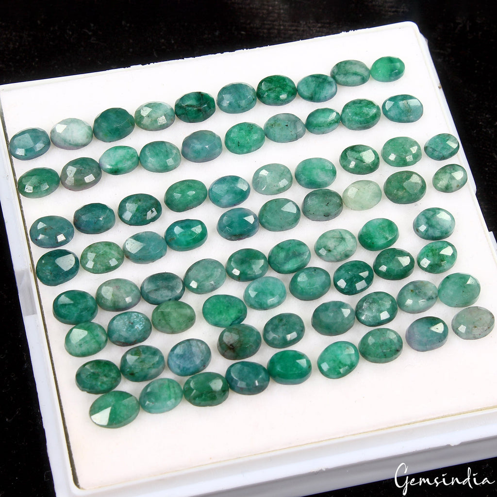 76 Pcs Natural Green Emerald Oval Cut 7mm-9mm Loose Certified Jewelry Gemstones