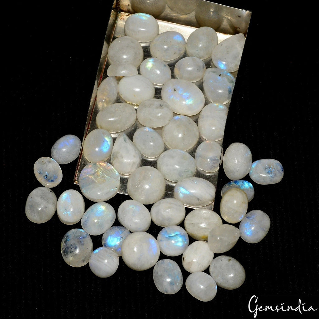 180 Cts/46 Pcs Natural Untreated Blue Shine Moonstone Mixed Cab Gems For Jewelry