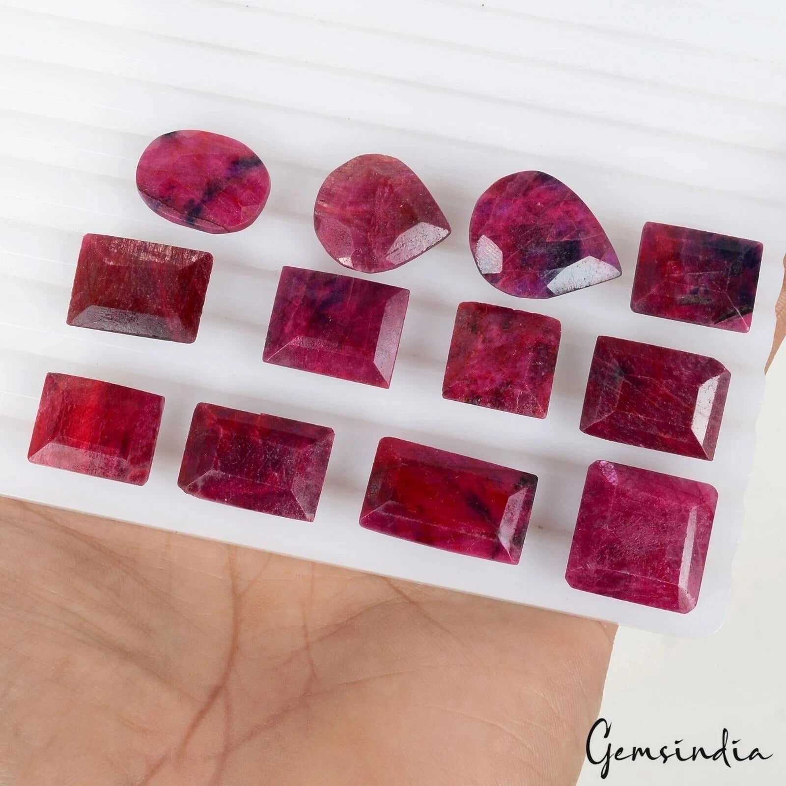 Ruby Lot, Loose Gemstone, Color Enhanced, Dark Red — 12 Pieces, 14mm to 21mm, 236.00 Ct, Madagascar