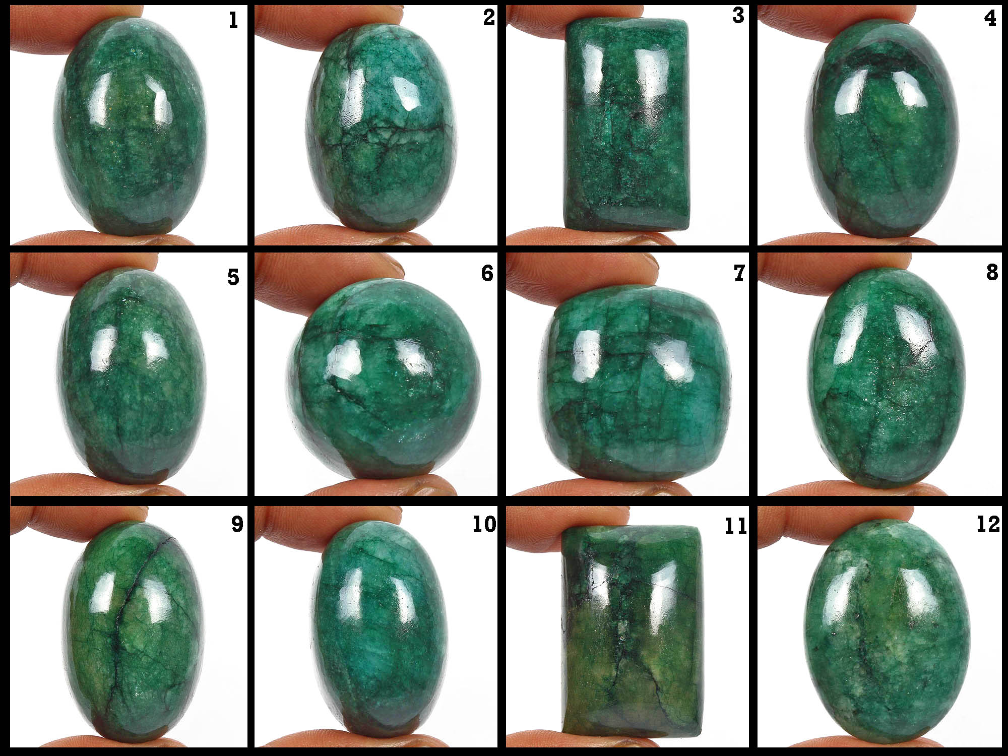 1953.60 Cts/12 Pcs Natural Brazilian Green Emerald Mix Cab Loose Wholesale Gems