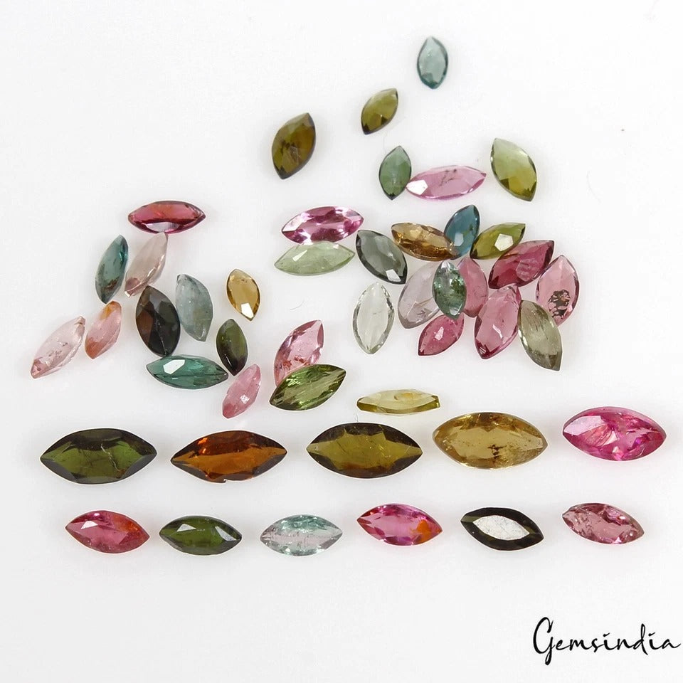 47 Pcs Natural Tourmaline 4mm-6mm Marquise Cut Multi Color Loose Gemstones Lot