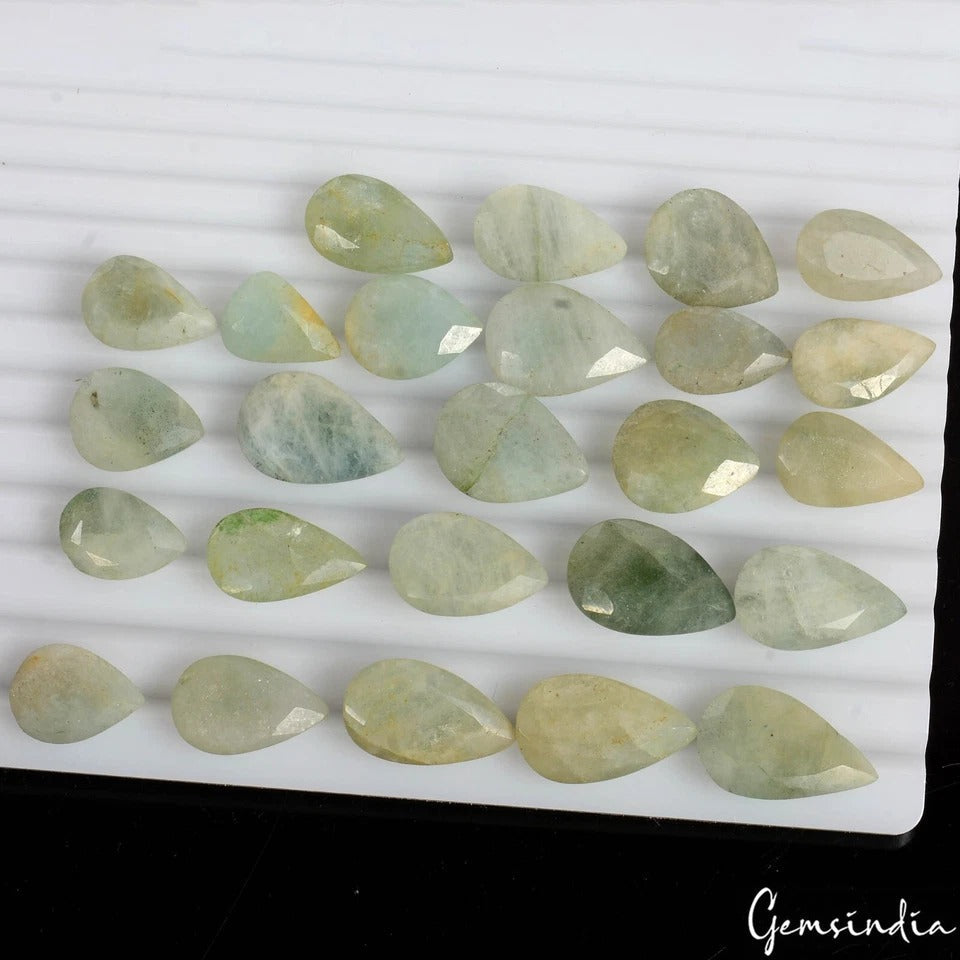 330 Ct/25 Pcs Natural Green Aquamarine Beryl Pear Faceted Loose Gems For Jewelry