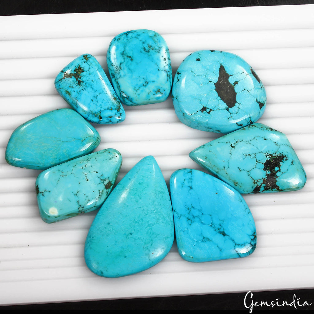 500 Cts/8 Pcs Natural Blue USA Spiderweb Turquoise Fancy Cab Wholesale Gems Lot