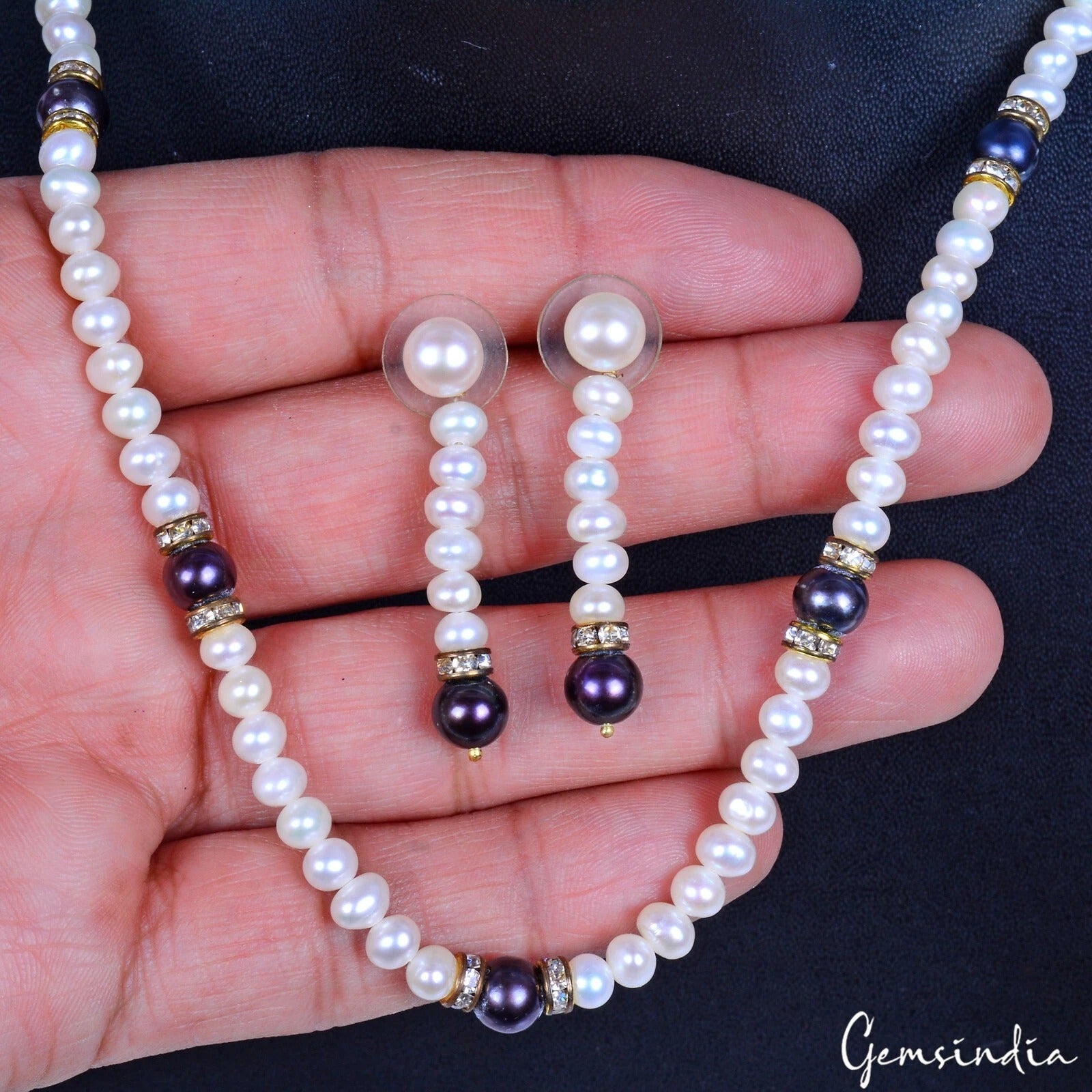 Pearl Necklace, Untreated, White& Black — 5mm To 6mm, 110.90 Ct, India