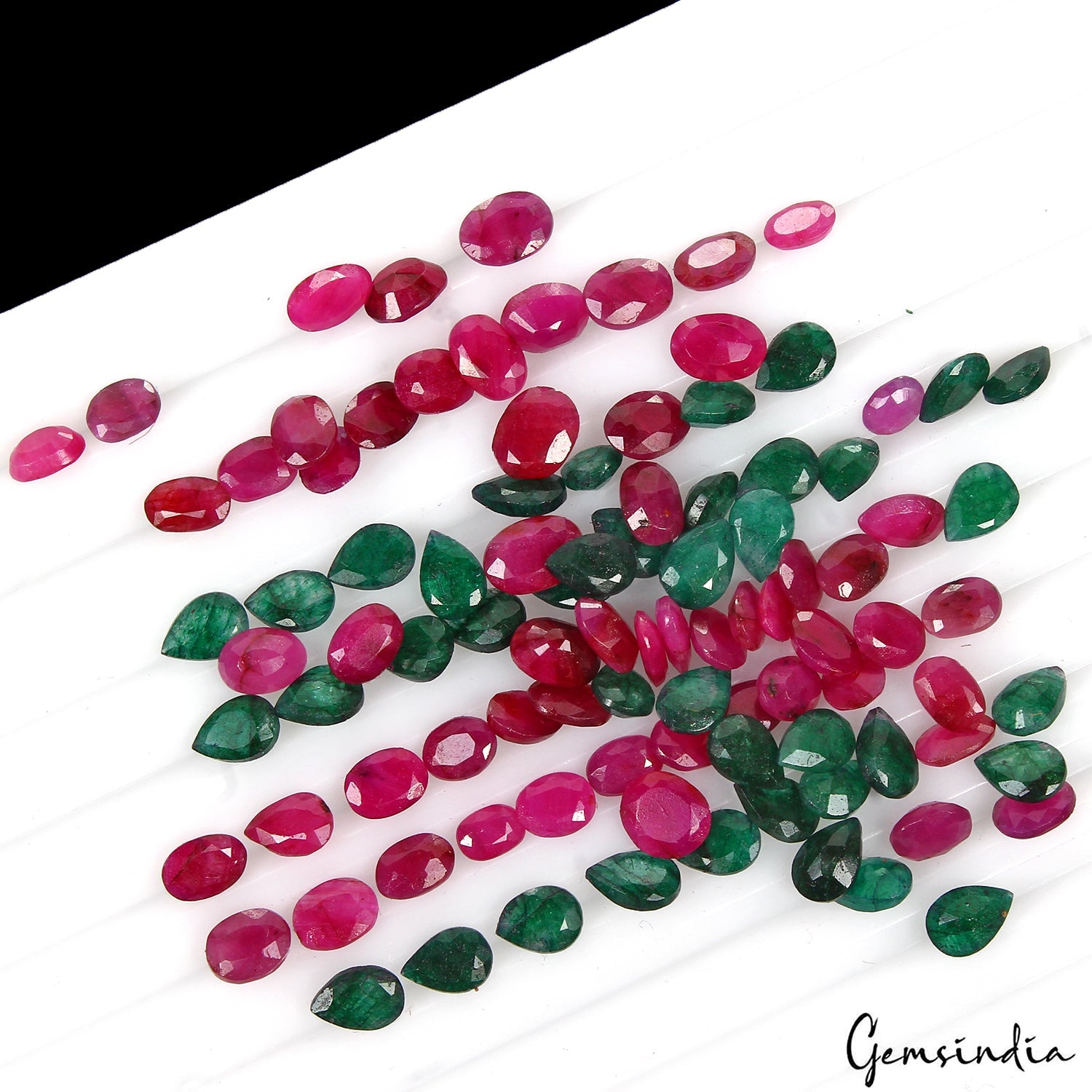 Certified 78.20 Ct/98 Pcs Natural Green Emerald Red Ruby Mix Cut Gem For Jewelry