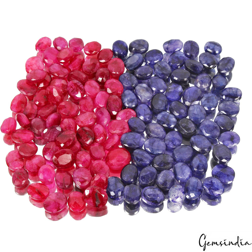360 Cts/120 Pcs Natural Blue & Red Beryl Bixbite Oval Cut 9-12mm Loose Gemstones
