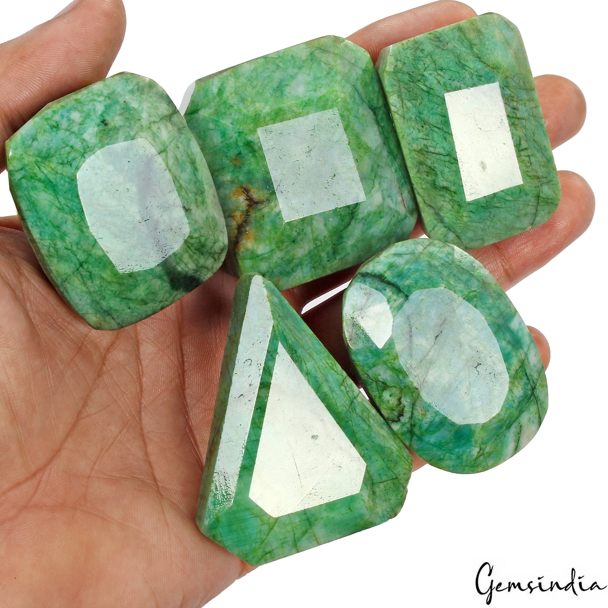 1900 Ct Natural Green Emerald Mix Cut Loose Earth mined 46-55mm Gemstones ~5 Pcs