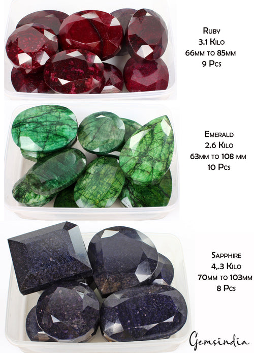10 Kg Natural Ruby Emerald Sapphire Mix Cut Museum Size Loose Gemstones 63-108mm