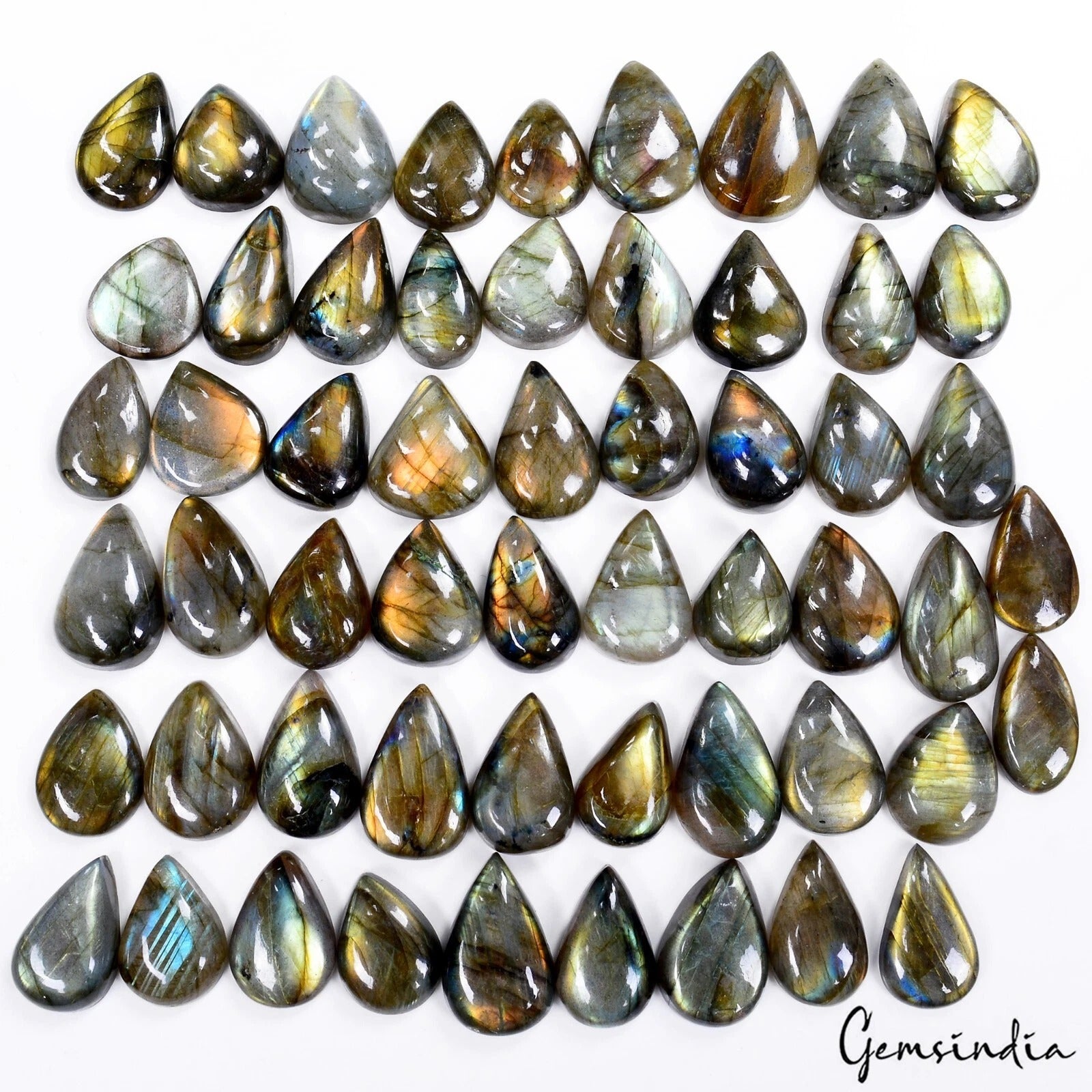 Labradorite Lot, Cabochon, Untreated — 56 Pieces, 19mm to 27mm, 920 Ct
