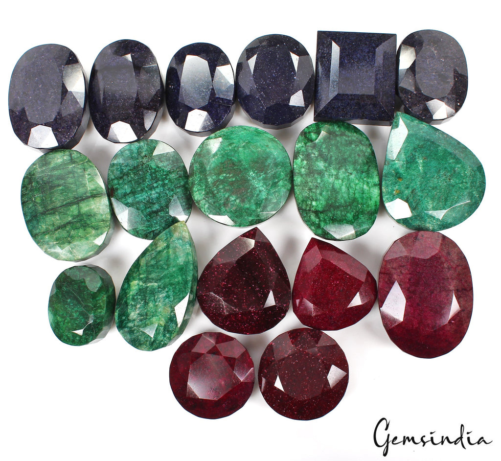 9Kilo Natural Ruby Emerald Sapphire Mix Cut Museum Size Loose Gemstones 70-116mm