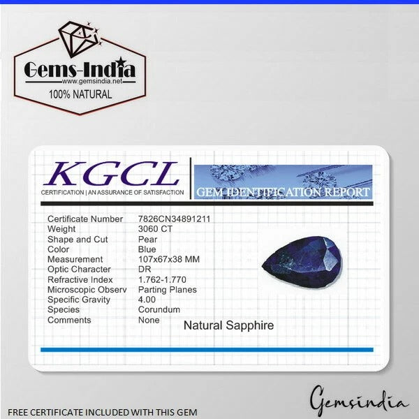 Blue Sapphire Loose Gemstone, Color Enhanced — 107x67x38mm, 3060 Ct, Madagascar