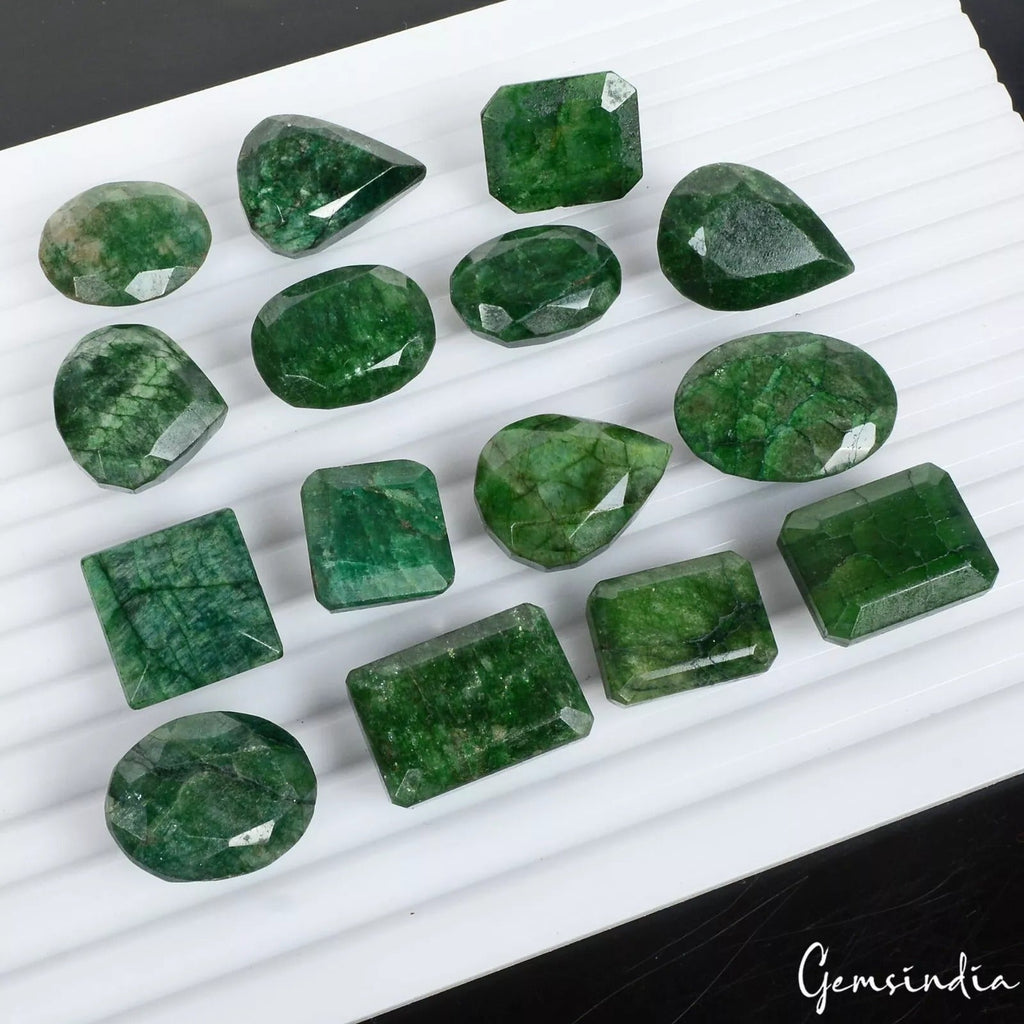 580 Cts Natural Green Emerald Mix Cut Loose Faceted 18-28mm Gemstones Lot~15 Pcs